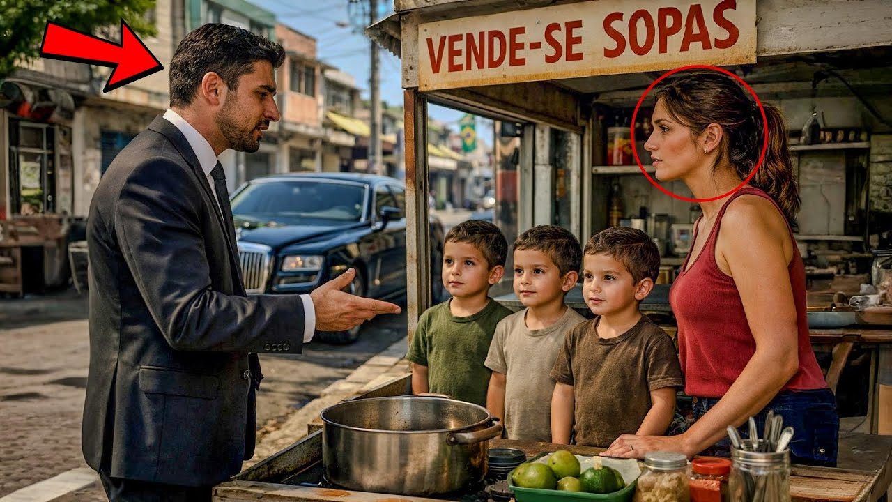 O MILIONÁRIO VIU SUA A EX-ESPOSA VENDENDO SOPA COM TRIGÊMEOS IDÊNTICOS A ELE... E FICOU EM CHOQUE
