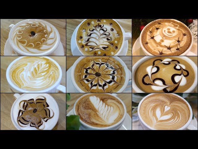 9 different latte art designs #1 class=
