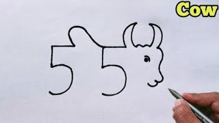Ox Drawing From Number 55 | Easy Ox Drawing for beginners | Number Drawing