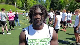 Caleb Kwalalon Of Curtis HS Wins The RB MVP at the #AveryStrongShowcase and Talks to Dirk Knudsen