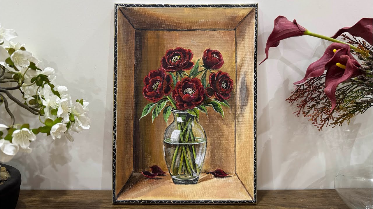 Flowers in a Glass Vase | Step-by-Step Acrylic Painting - YouTube