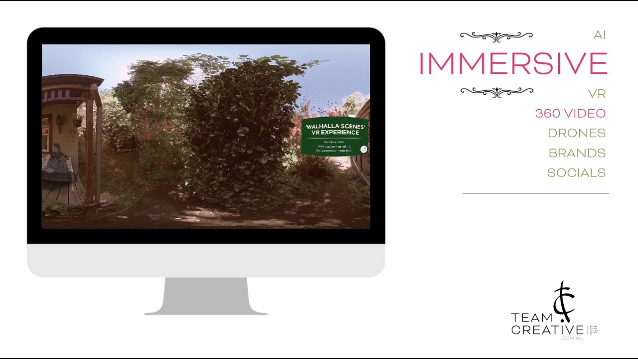 Team Creative Services: 360 Degree video and VR experience example types.