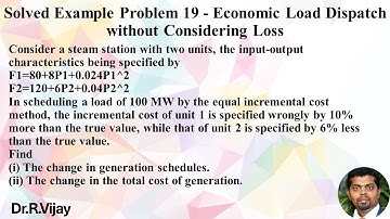 Solved Example Problem 19 - Economic Load Dispatch without Considering Losses #psoc