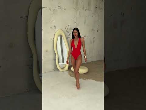 Жіночий суцільний купальник зі шнурівкою навколо талії і глибоким вирізом LUCKY STYLE червоний, видео 3