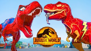 All Dinosaurs Fighting TRex vs One Spiderman TRex vs Other Big Colorful Dinosaurs in Jurassic World