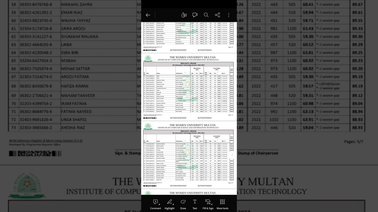 women university multan upload 2nd merit list of bs computer science (CS)