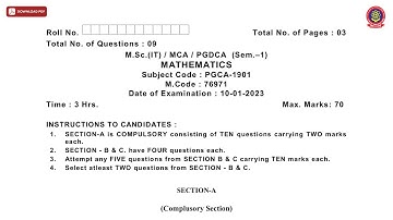 MSC MCA PGDCA 1ST SEM MATHEMATICS JAN 2023 | PTU