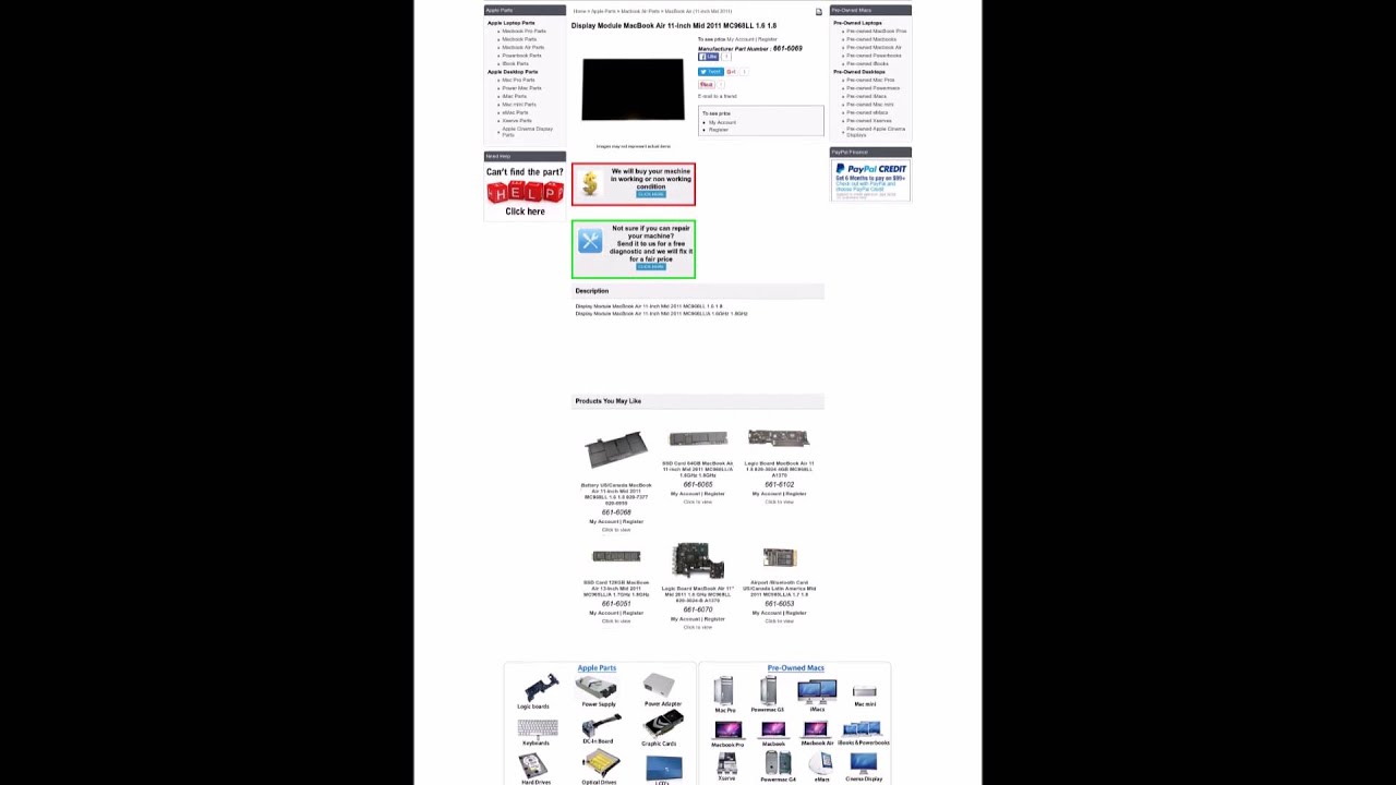 661 6069 Display Module MacBook Air 11 Inch Mid 2011 MC968LL 1 6 1 8