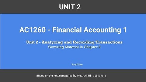 Ac1260 - Unit 2 - Analyzing and Recording Transactions