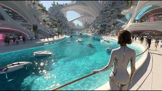 Inside the Future City 2150 : Sky Bridges, Neon Canals & Spacecraft | Sci Fi 4K