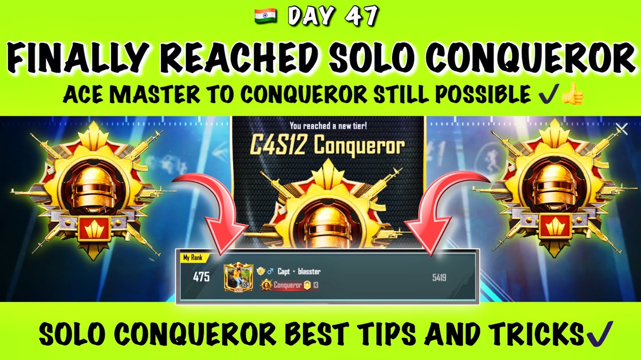 🇮🇳 DAY 47 FINALLY REACHED SOLO TPP+FPP DUAL CONQUEROR . ACE MASTER TO
