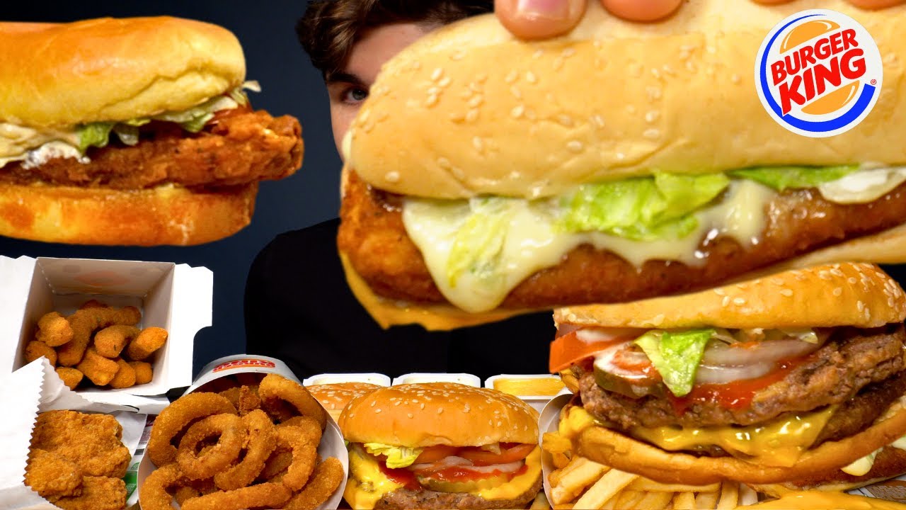 ASMR MUKBANG BURGER KING | Popular burgers, chicken & fries | with Cheese