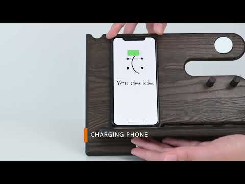 Дерев'яна док-станція Teslyar для телефону, навушників, годинника з гачками, видео 2