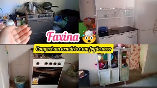 FAXINA NA COZINHA/organizando o armário novo e comprei um fogão 
