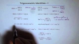 Trigonometric Identities Basic Foundation Worksheet 1