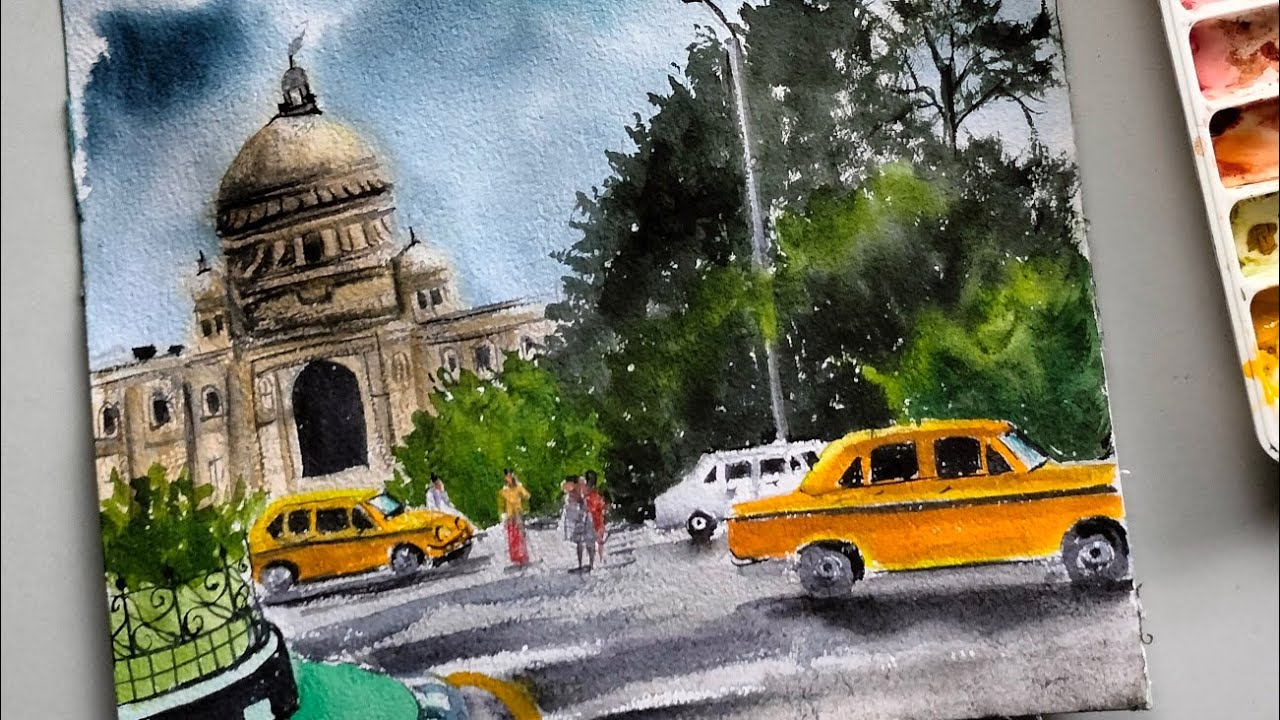 Watercolor Cityscape Painting Process|Urban Landscapes with Captivating Skyline in Bold Brushstrokes