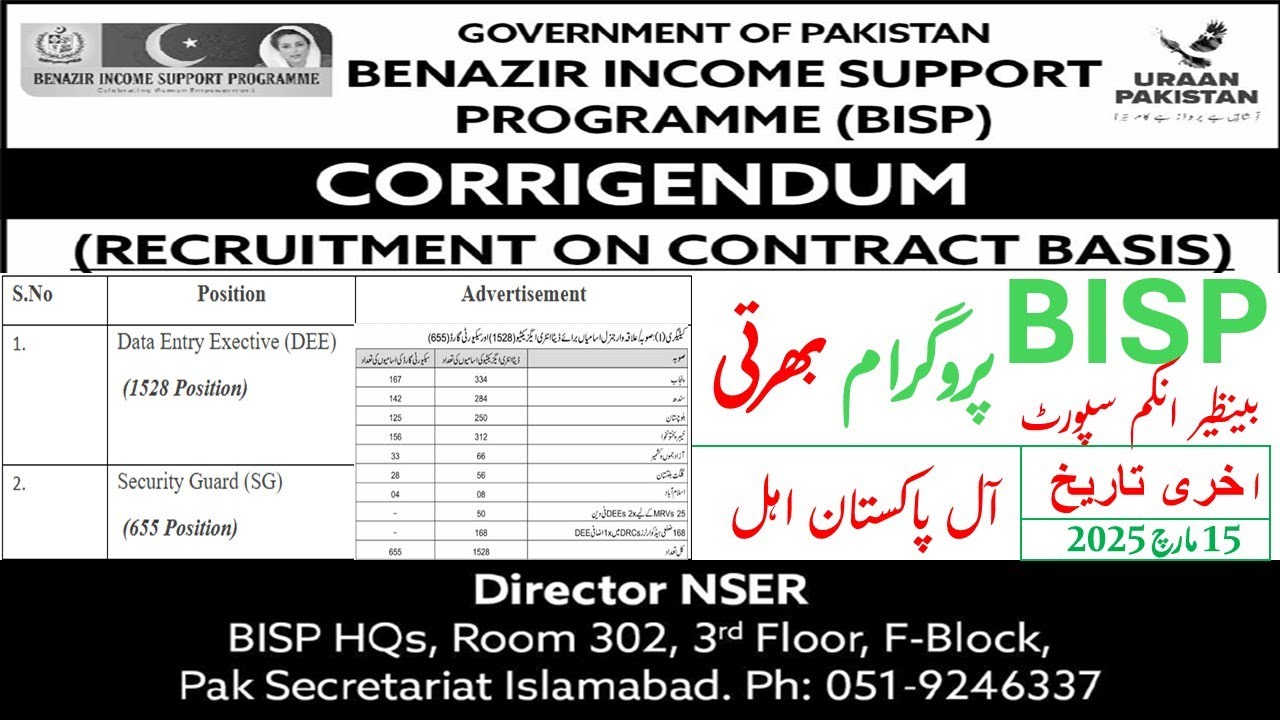 BISP Jobs 2025 | BISP Jobs Online Apply 2025 | Benazir Income Support ...