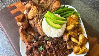 THE BEST?Cheesy Potatoes, Fried Pork Chops, Red Beans & Rice, Garlicky Green Beans