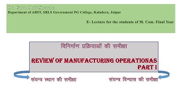 M. Com. Final: Review of Manufacturing Operations Part I