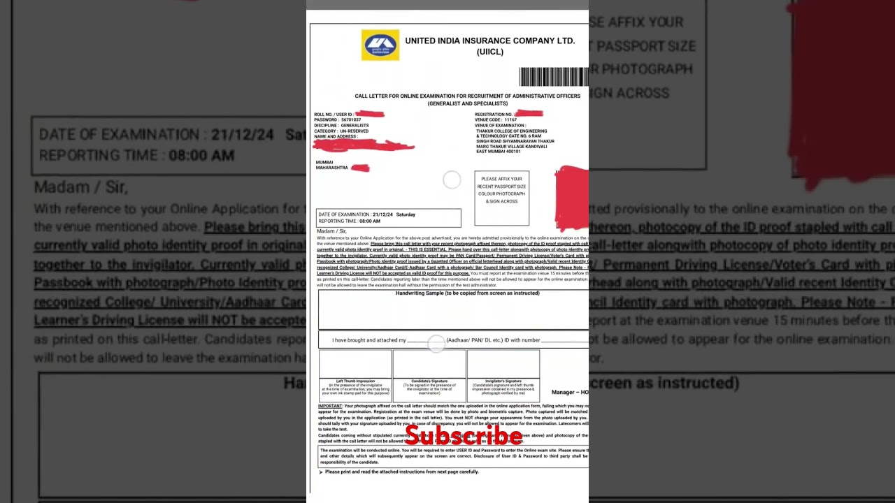 My UIICL AO ADMIT CARD 2024✌️ 
