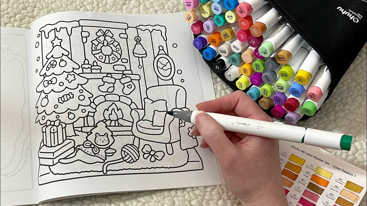 ASMR Color With Me | Cute Christmas Coloring (whispered, marker sounds)