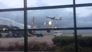 British AIrways 777 roaring takeoff from Bridgetown, Barbados