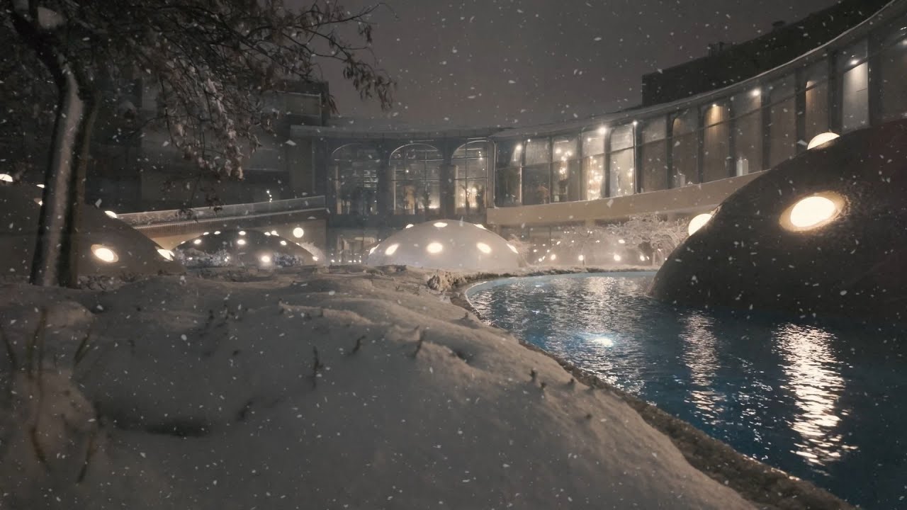 1 Hours Relaxing Winter and Hotel Ambiance with Snowfall