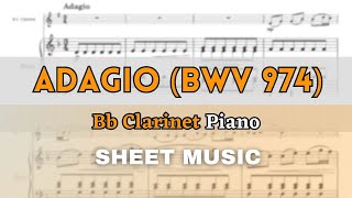 Bach/Marcello - Adagio in D minor (BWV 974) | Bb Clarinet and Piano (Sheet Music/Full Score)