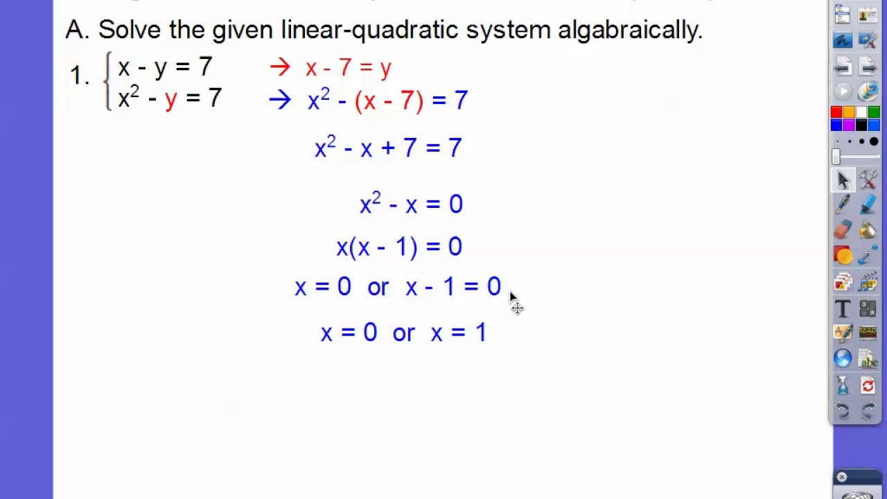 solving linear quadratic systems assignment quizlet