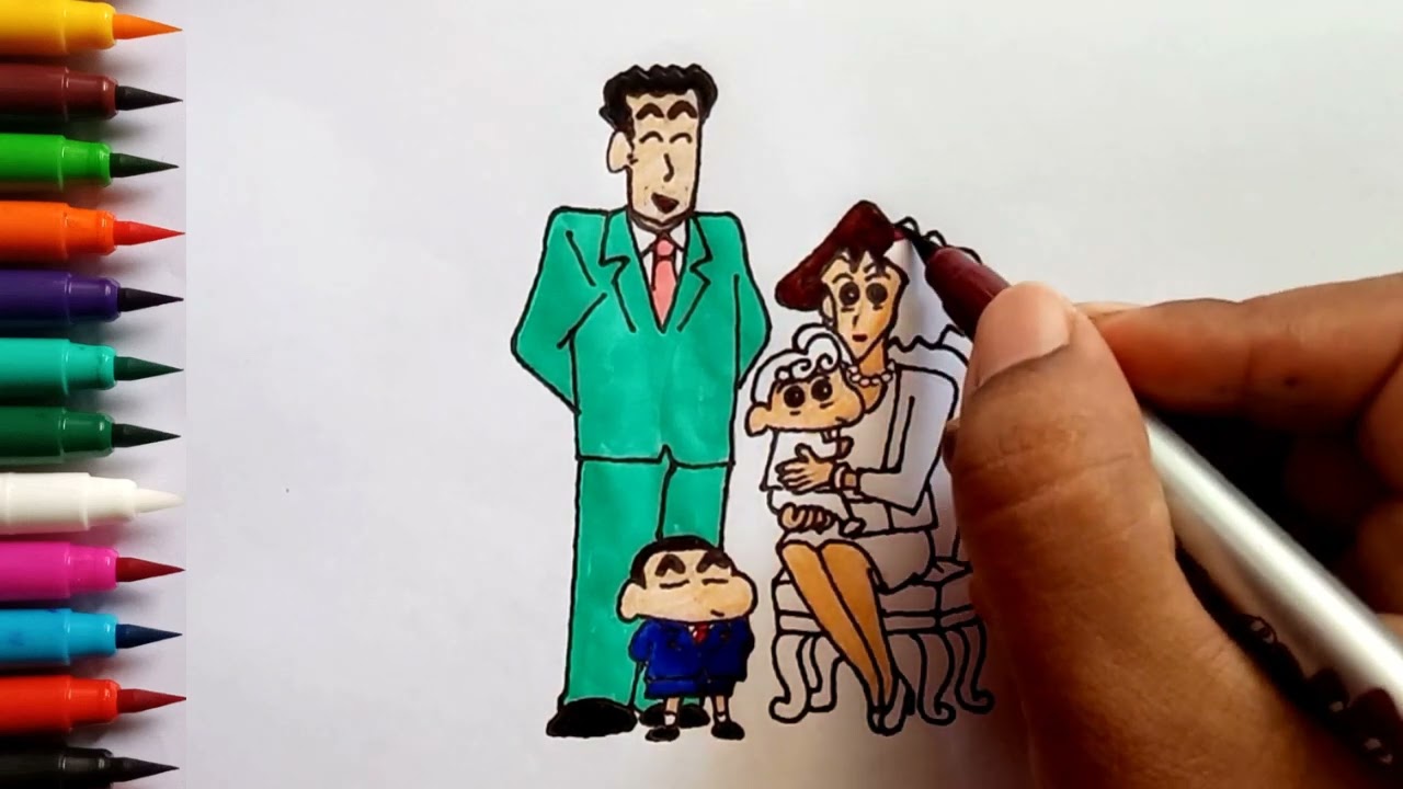 How to draw Shinchan family👪|drawing and colouring🎨|