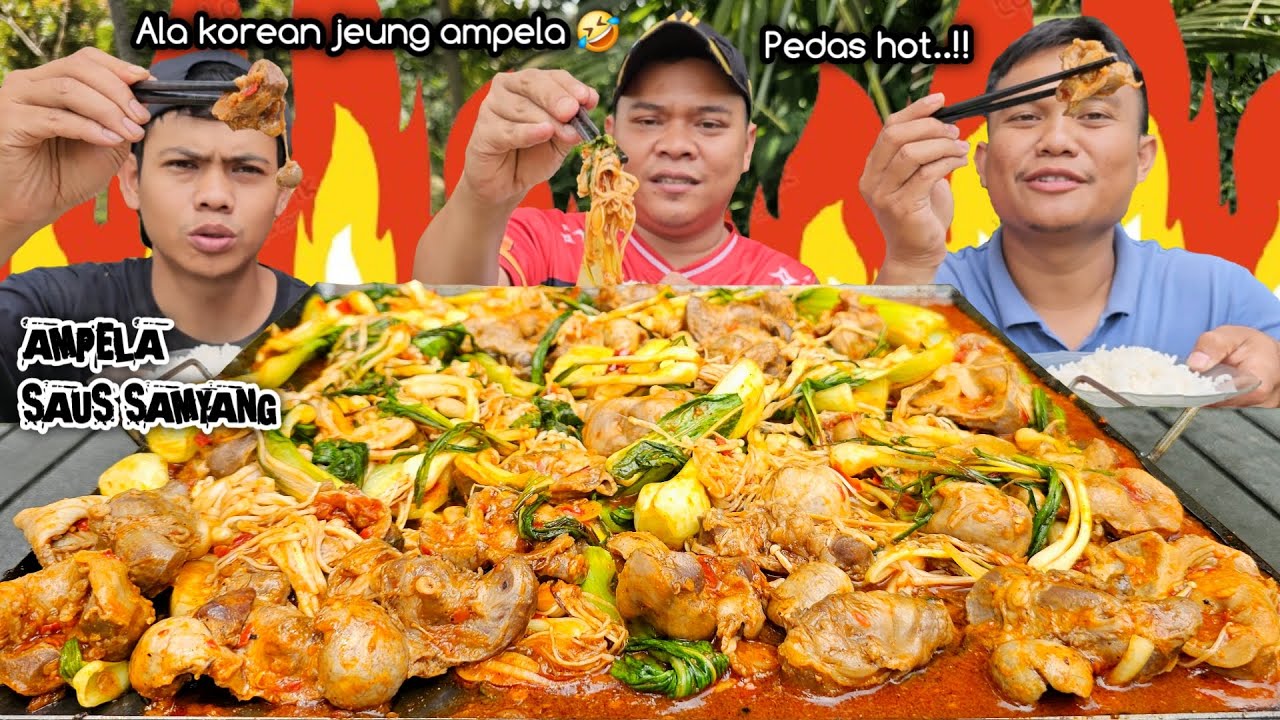 HOT SPICY ! MUKBANG AMPELA JAMUR ENOKI PAKCOY LENGKIO, PEDAS PANAS BIKIN KETERUSAN