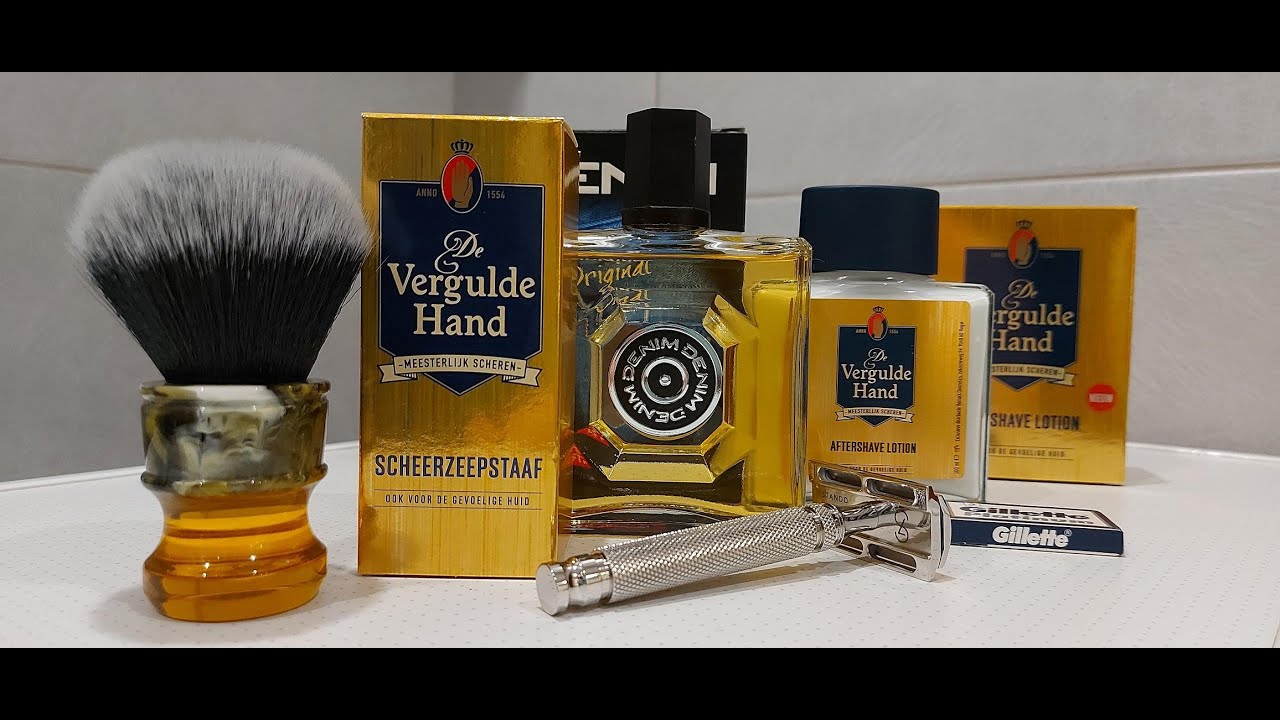 De Vergulde Hand Shave Stick and Aftershave, Denim Original, Stando Razor Mate Riffle Head Part