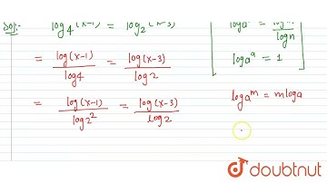 The number of solutions of (log)_4(x-1)=(log)_2(x-3)\nis (a)\n 3 (b)\n1 (c) 2\n(d) 0 | 12 | LOGA...