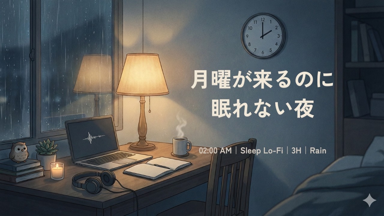 【2:00】月曜が来るのに眠れない夜｜雨音×Sleep Lo-Fi 3H｜寝落ちOK