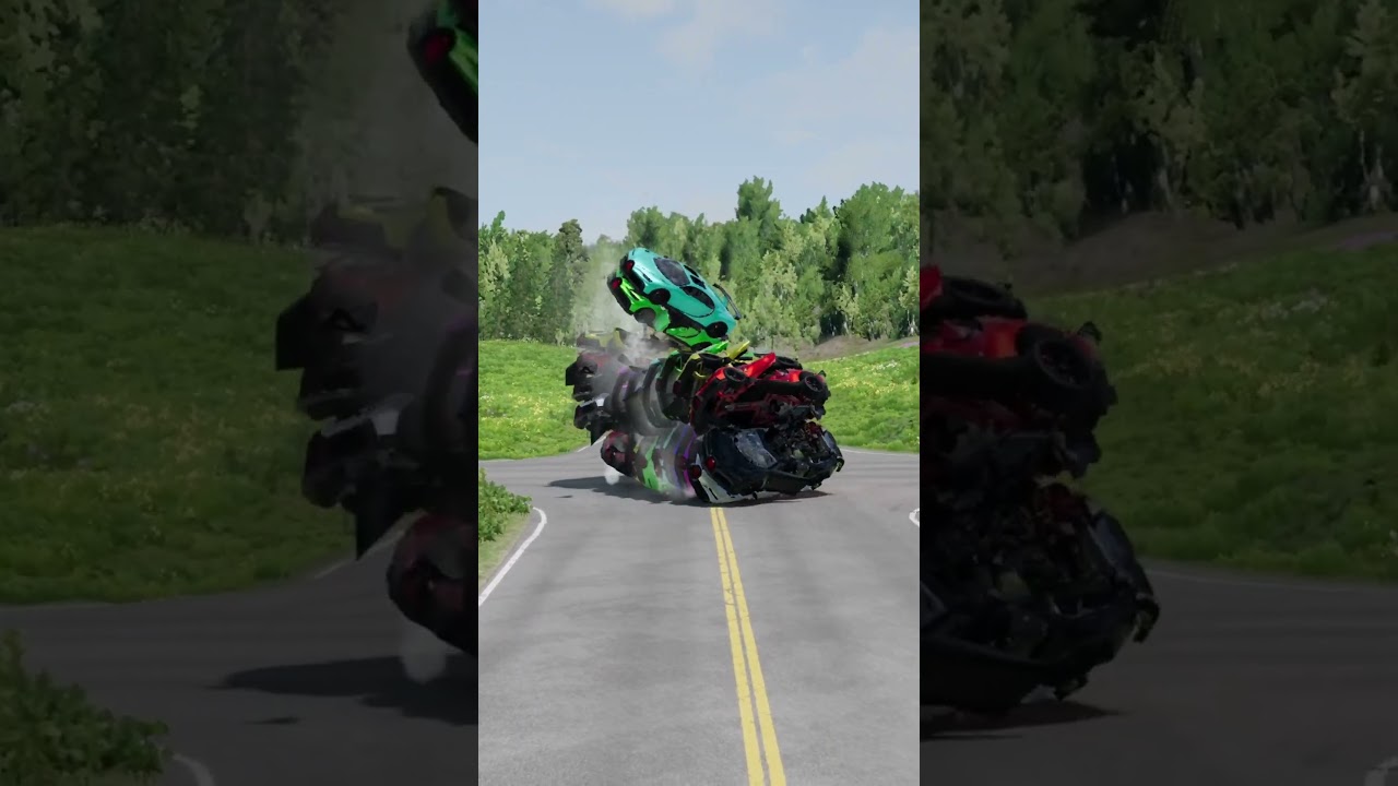 20 Colorful Bugatti Chirons Falling Crash Test 