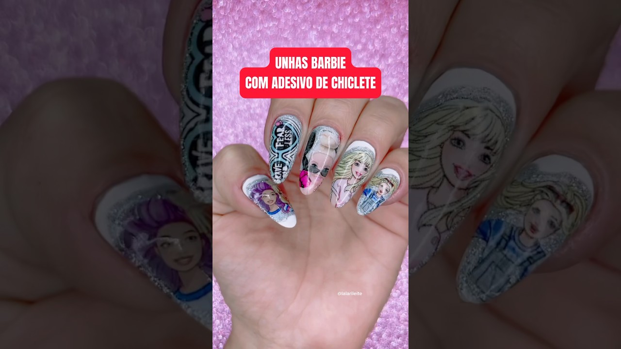 Unhas Barbie com adesivo de chiclete 😍 