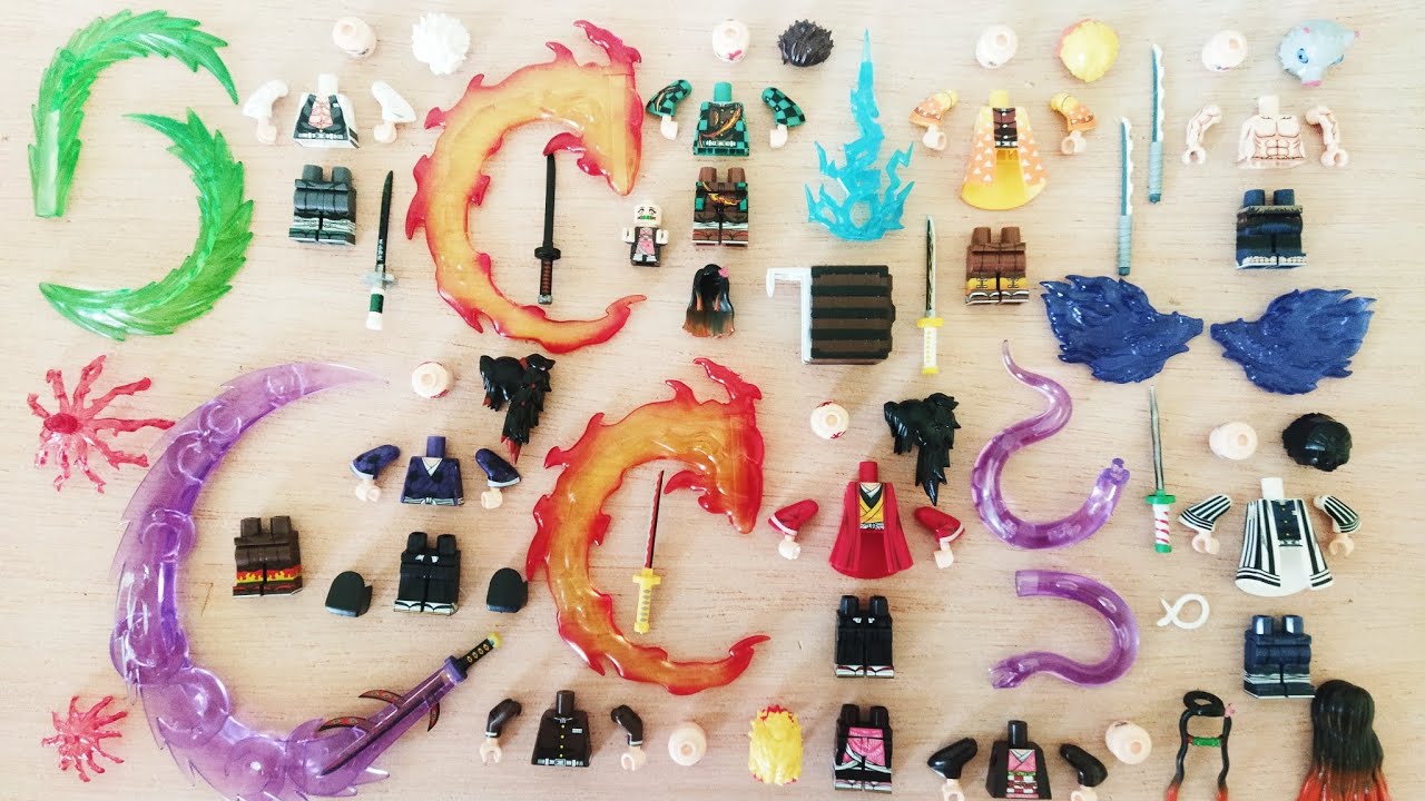 Lego kimetsu no yaiba demon slayer minifigure | tanjiro, nezuko, yorichii, kokushibo | unofficial