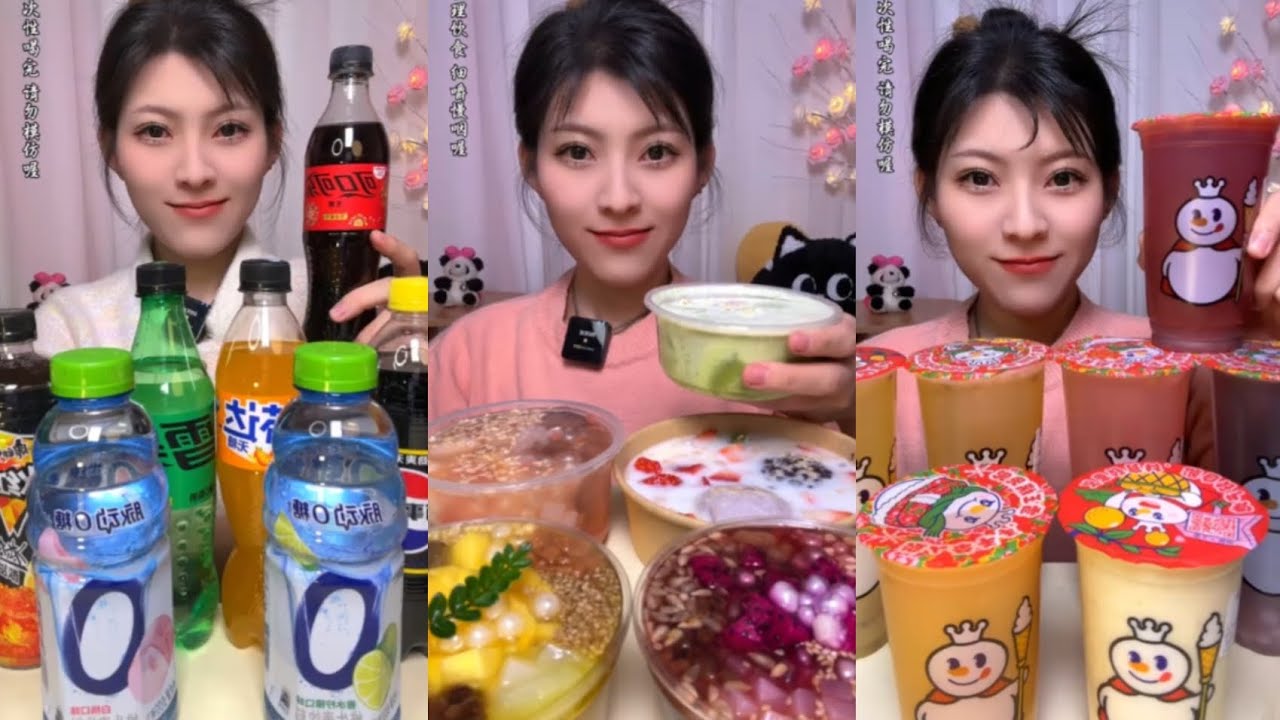 ASMR BEVERAGE MUKBANG coke,fanta,tea,milk,fruit pudding 🍮 