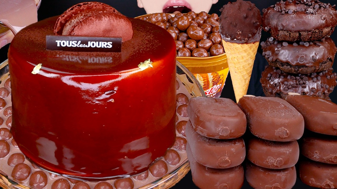 ASMR GOLD CHOCOLATE CAKE ICE CREAM MALTESERS NUTELLA DESSERT MUKBANG 초콜릿 먹방 チョコレート 咀嚼音 EATING SOUNDS