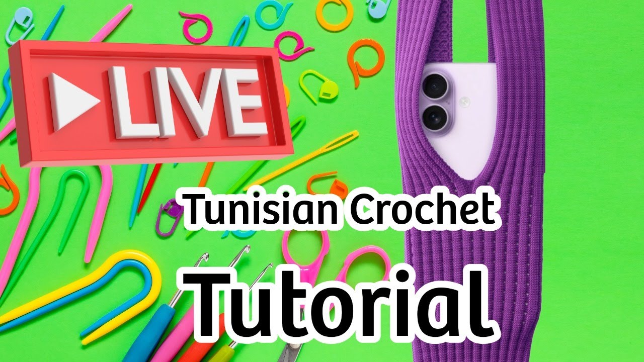 LIVE Tunisian Crochet Tutorial  Phone Pocket📱🧶 Vertical
