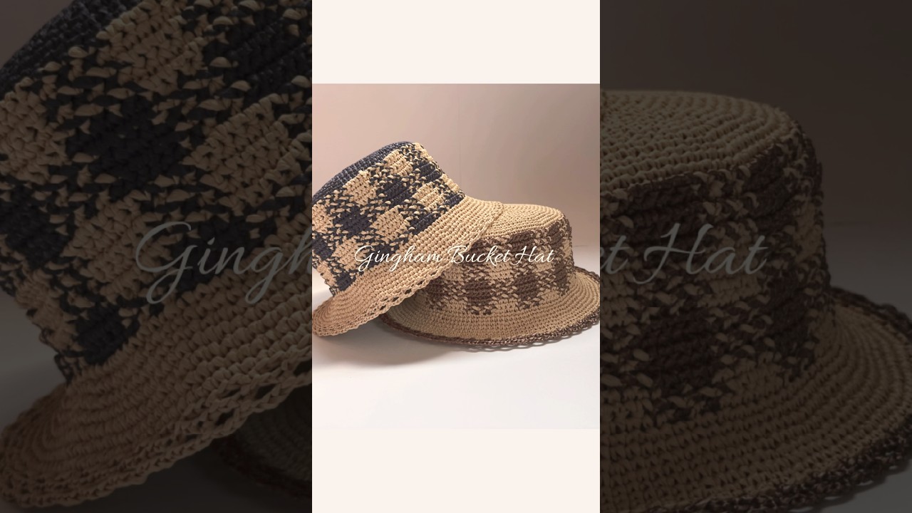 『コットンラフィアで編むギンガムチェックのバケットハット』#howto #かぎ針編み #summer #gingham #hat #checkered #帽子 #コットンラフィア