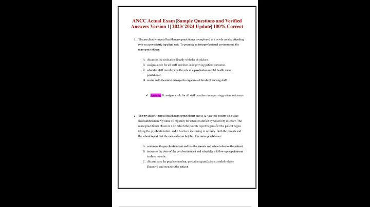 ANCC ACTUAL EXAM SAMPLE QUESTIONS AND VERIFIED ANSWERS VERSION 1 2023 2024 UPDATE 100 CORRECT