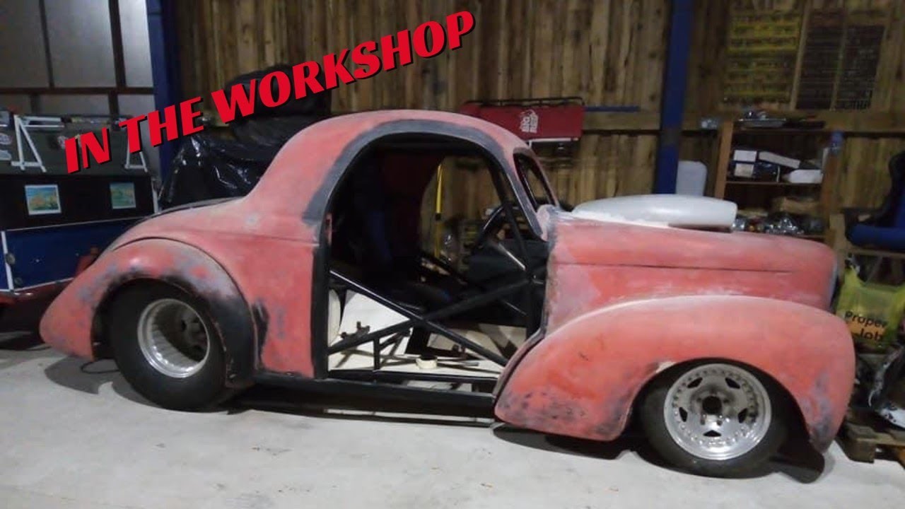 WILLY'S COUPE IN THE WORKSHOP.
