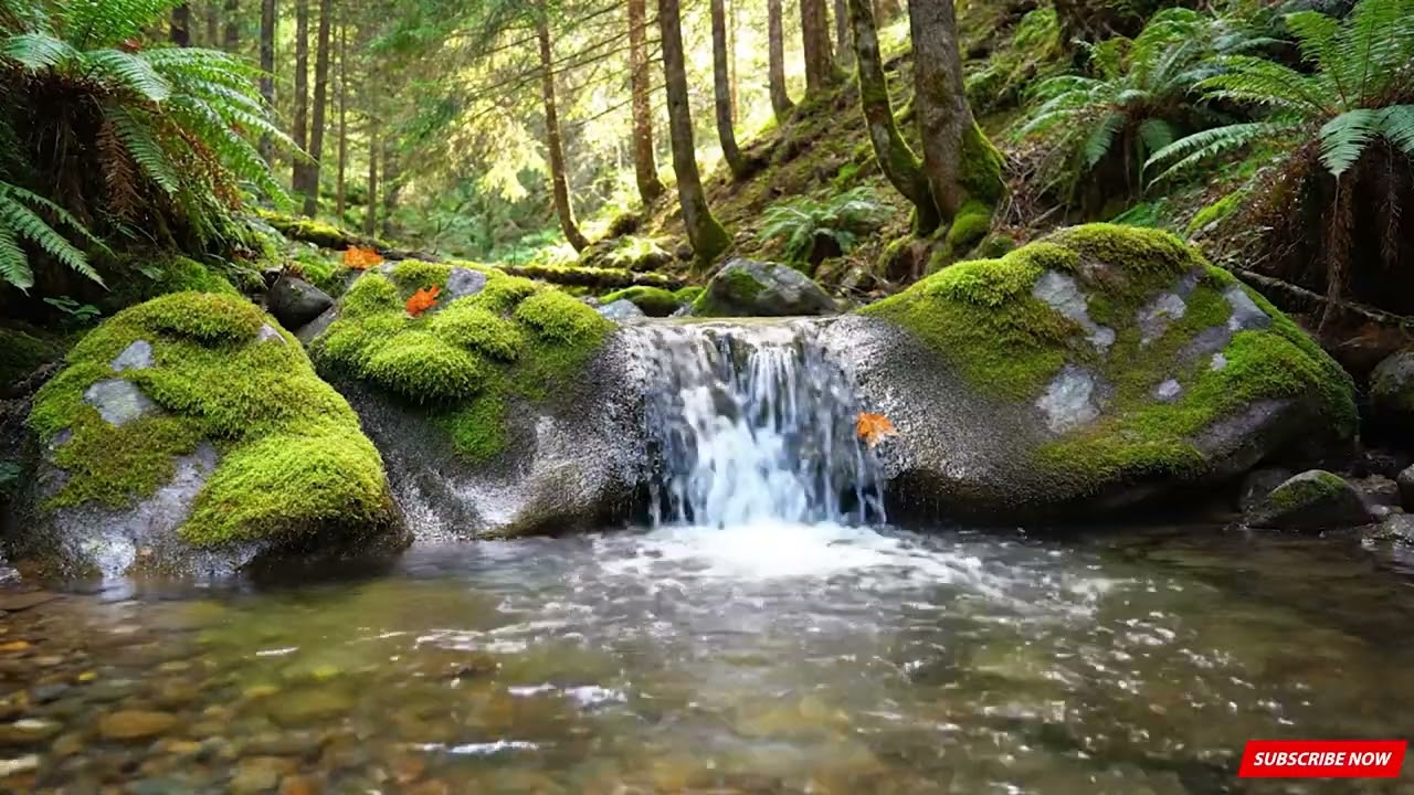 Gentle Stream in Green Forest, Forest Sounds and Birdsong for Sleep, Study & Emotional Healing