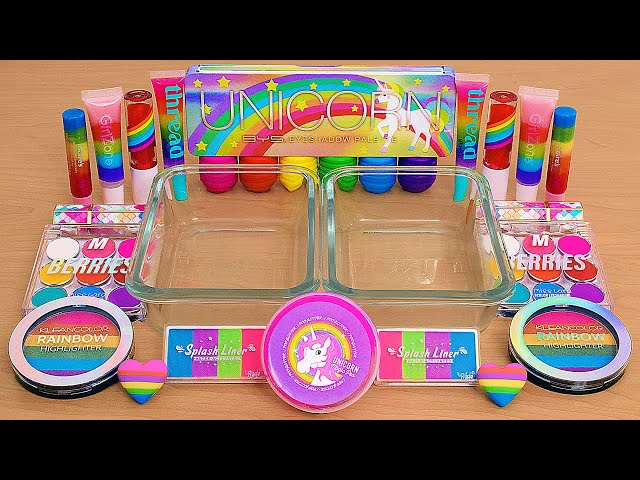 Unicorn Rainbow Slime Mixing - Makeup Eyeshadow Into Slime ASMR class=