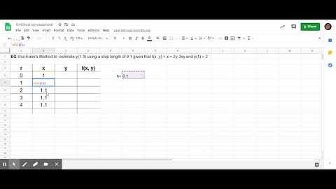 Using a spreadsheet for Euler