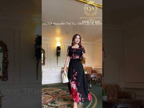 Đầm Xoè Hoa Trung Niên 3D Đen Cổ Vuông Voan Cao Cấp  - Quỳnh Anh Luxury Fashion  #fashion