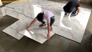 Top 1 Most Skillful And Agile Tile Tiler Ever  Professionally Constructing Living Room Floor Tiles