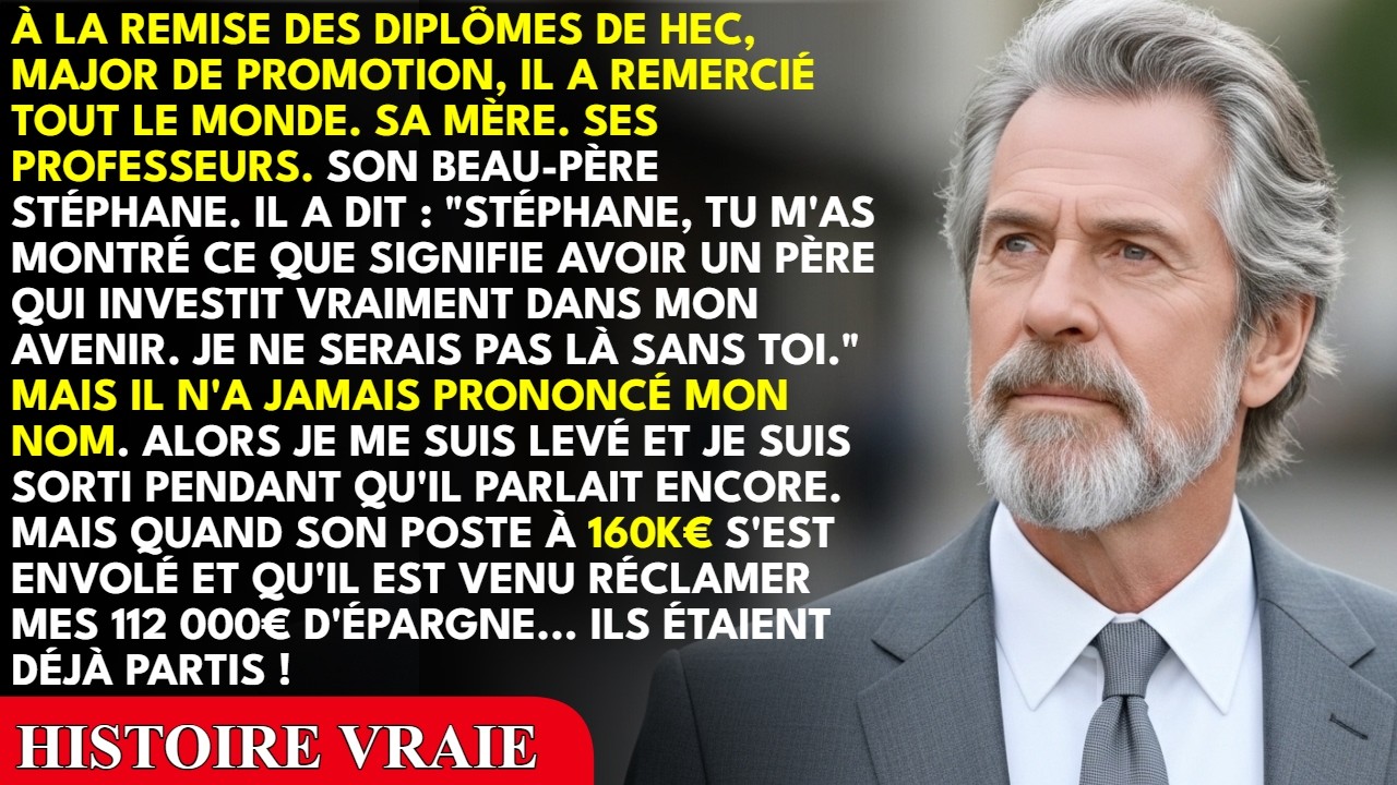 Quand mon fils a prononcé son discours de major à HEC, il a remercié sa mère, son beau-père, ses professeurs. Pas moi. Je suis sorti, manteau sur l'épaule. Vingt-trois ans d'économies, cinq cents...