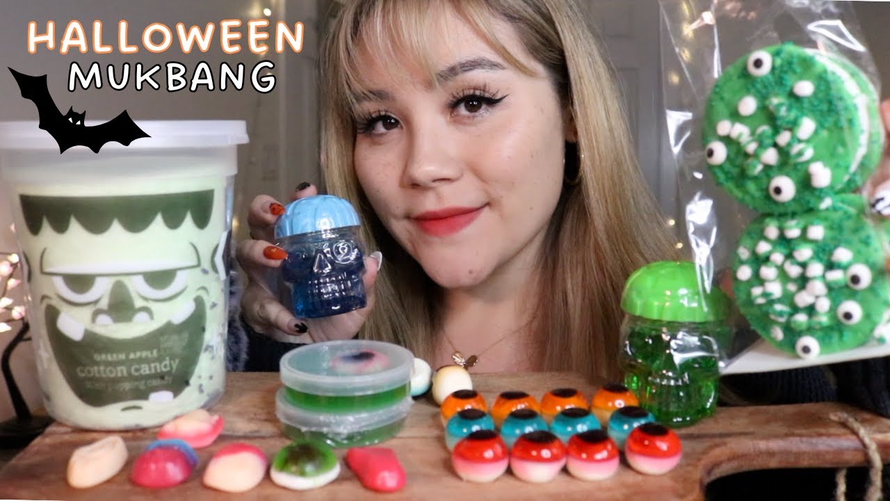 ASMR Halloween Candy Mukbang 🎃🦇🍬 Edible Slime, Gummy Eyeballs, Popping Candy + more!